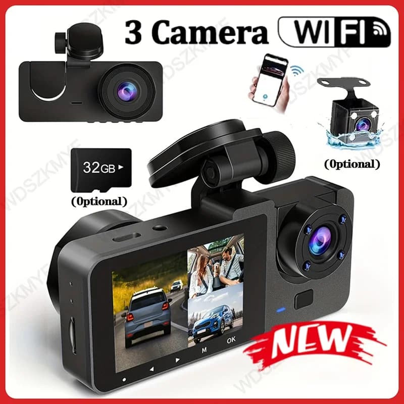 מצלמת רכב תלת־ערוצית 1080P WiFi