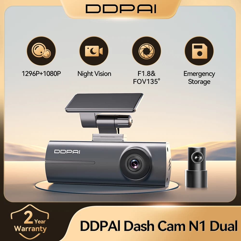 DDPAI Dash Cam N1 קדמית ואחורית 1296P