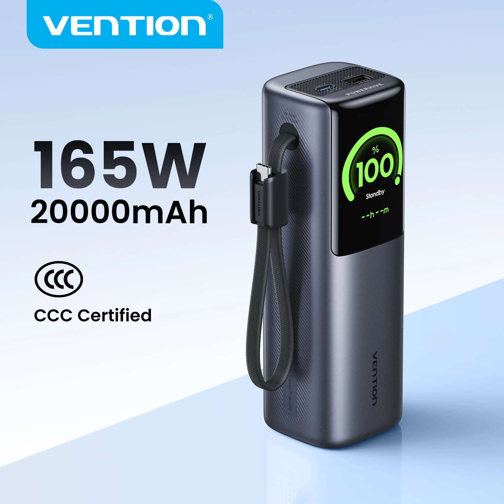 סוללת גיבוי Vention 165W 20000mAh עם טעינה מהירה PD
