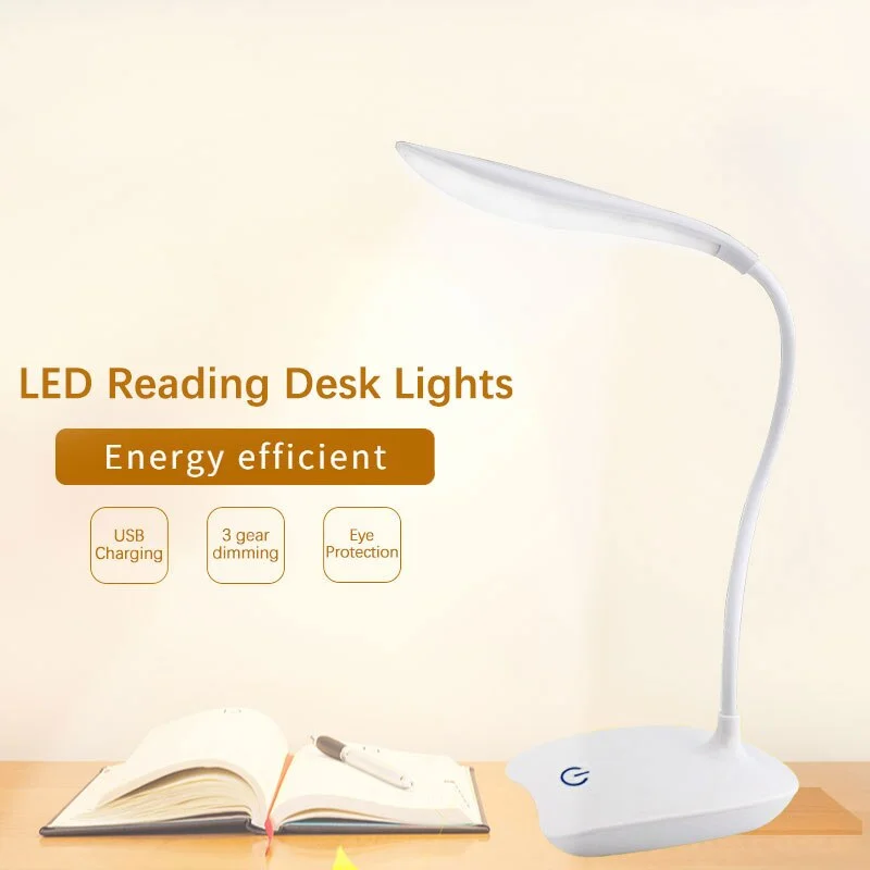 מנורת שולחן LED עם טעינה USB, הגנת עיניים ותאורת לילה