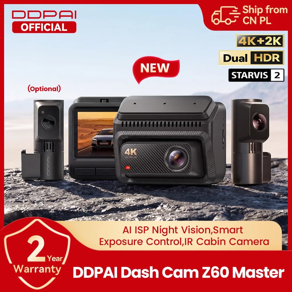 מצלמת רכב DDPAI Z60Master 4K+2K תלת־ערוצית עם GPS