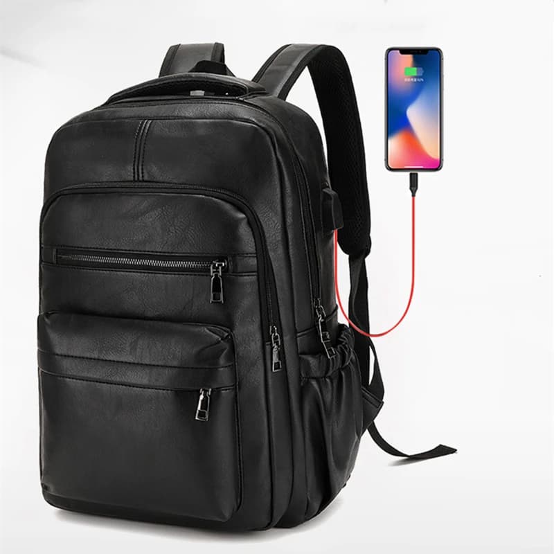 תיק גב עם טעינת USB מעור PU לגברים
