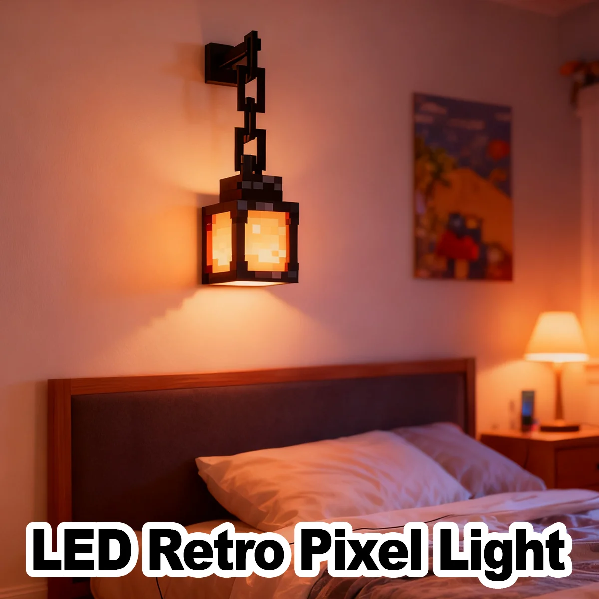 מנורת לילה LED דיזיין פיקסל עם שלט רחוק וטעינת Type-C