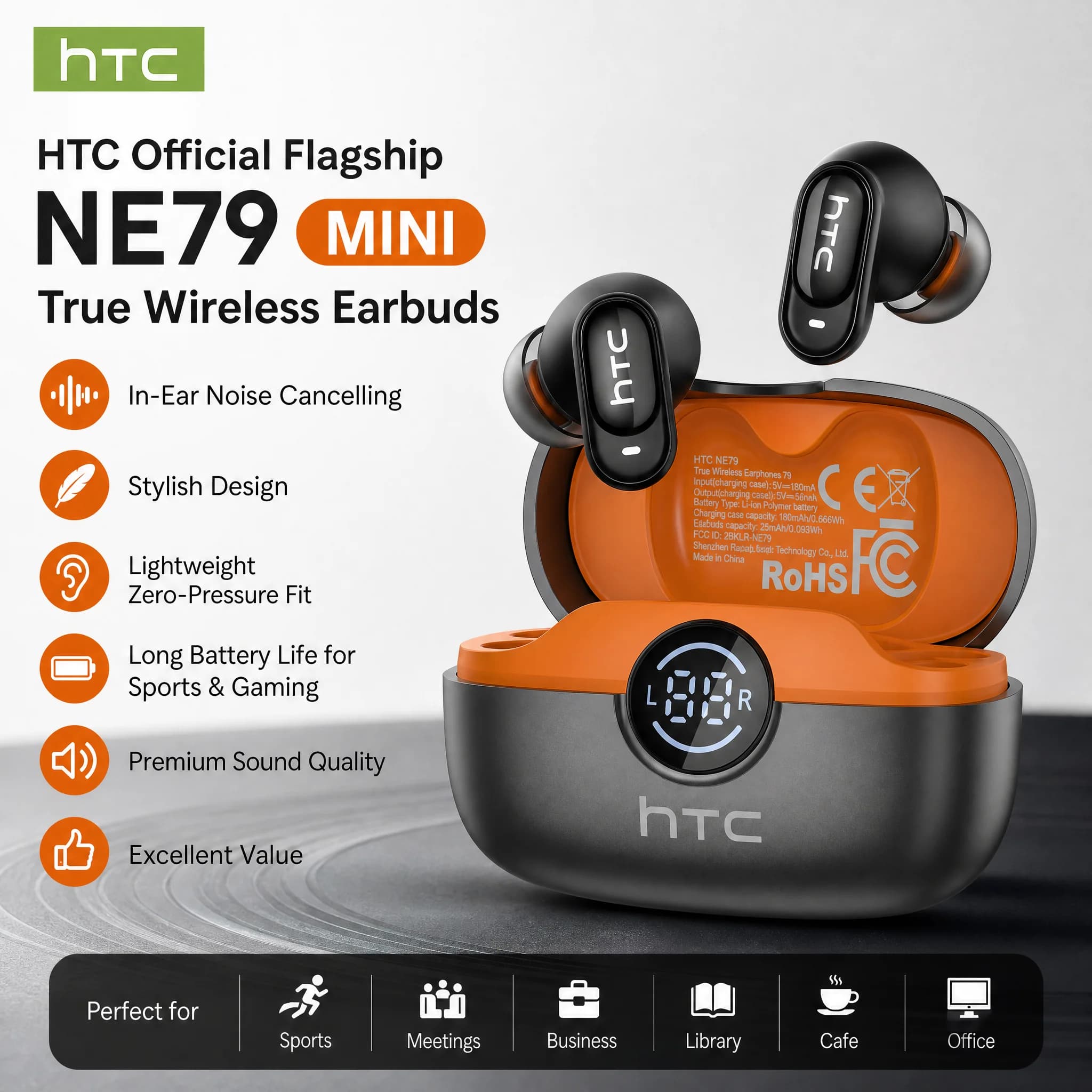 אוזניות Bluetooth TWS HTC NE79 עם ביטול רעשים