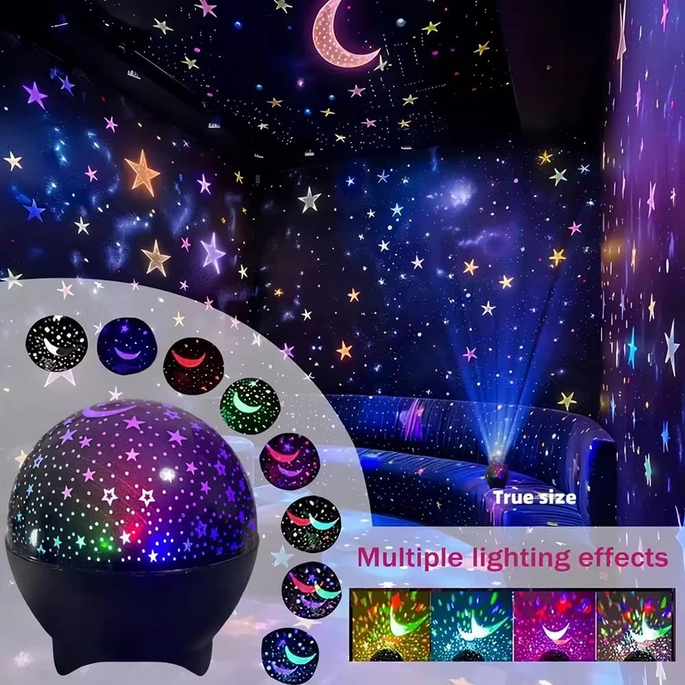 מנורת לילה RGB 7 מצבים עם הקרנת ירח וכוכבים USB 5V