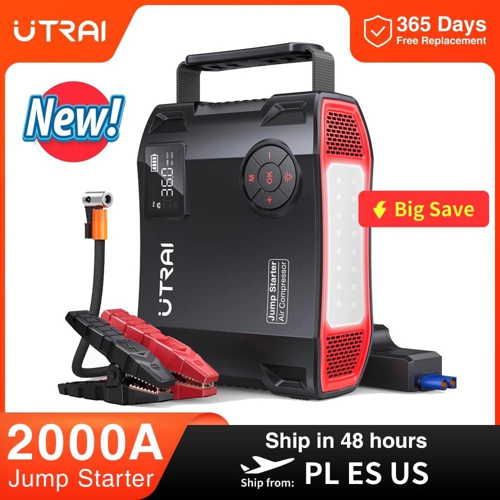 סוללת גיבוי 16000mAh 2000A עם מדחס אוויר