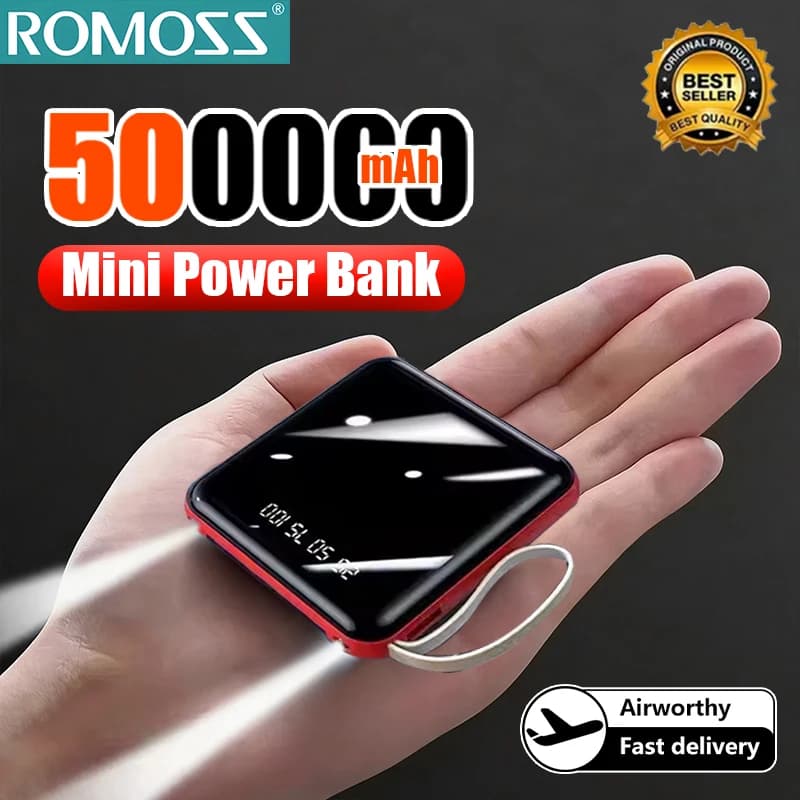 סוללת גיבוי ROMOSS 500000mAh עם 4 כבלים מובנים