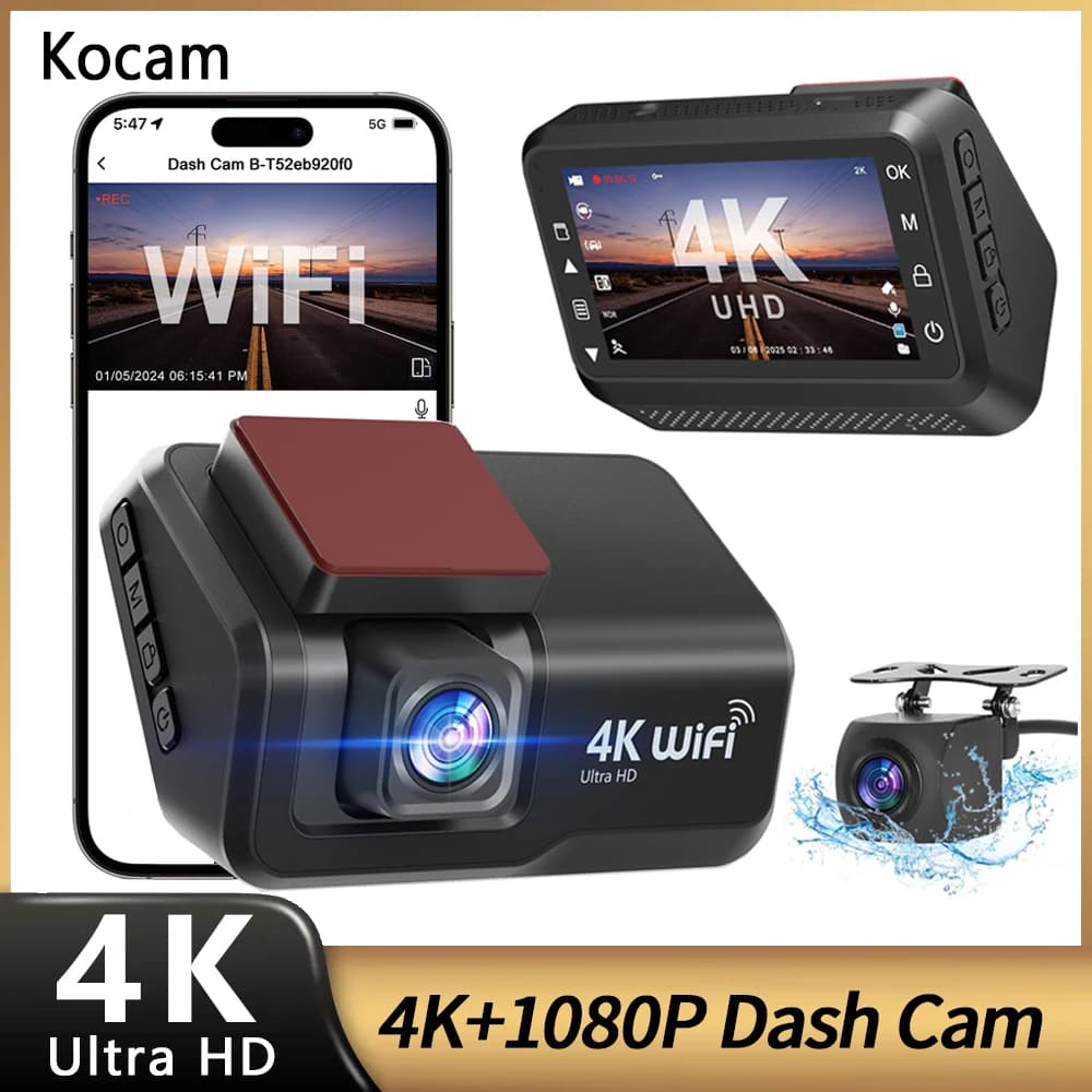 מצלמת רכב Kocam 4K UHD קדמית ואחורית