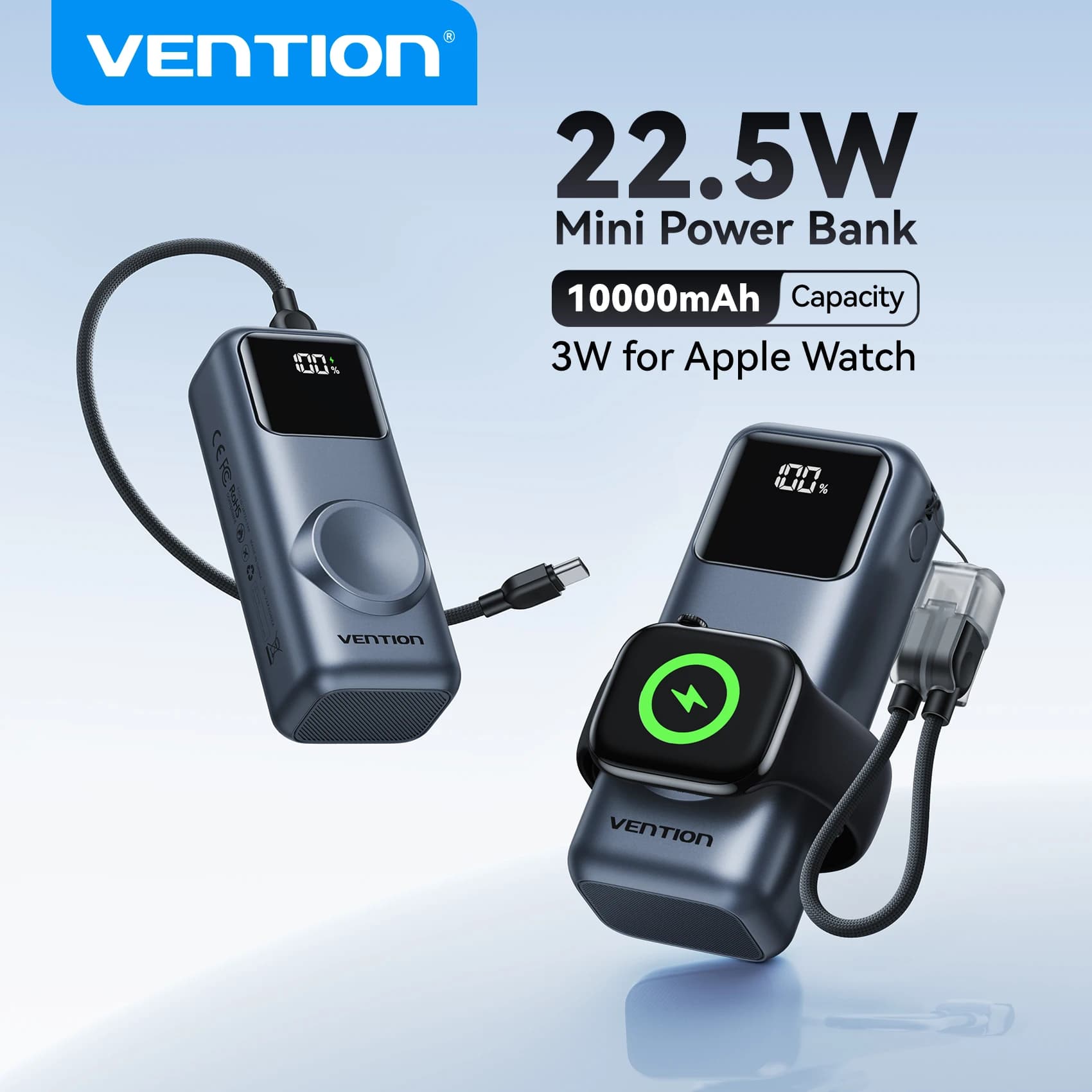 סוללת גיבוי Vention 10000mAh עם טעינה אלחוטית 22.5W