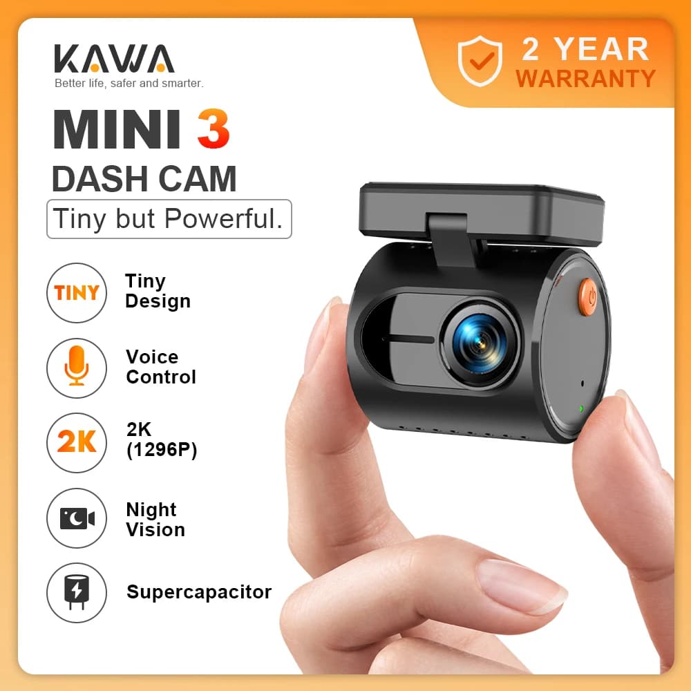 מצלמת רכב KAWA MINI 3 בגודל 2K עם בקרת קול