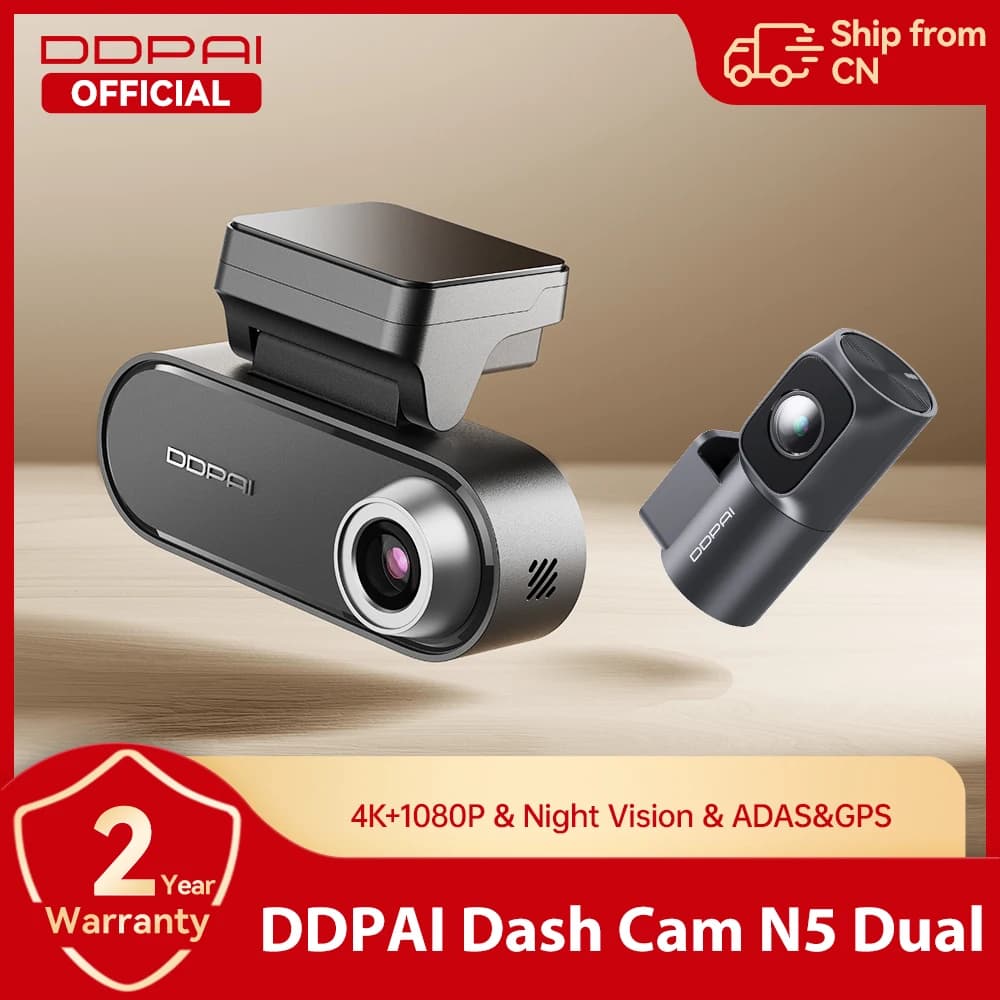 מצלמת רכב DDPAI N5 דו־ערוצית 4K קדמית ואחורית
